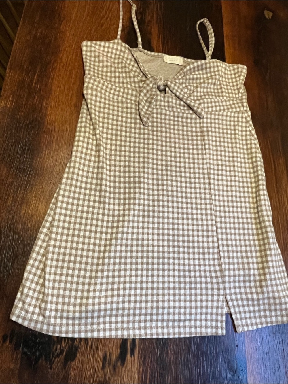 Altar'd State Sz. L Beige and Cream Gingham Mini Dress